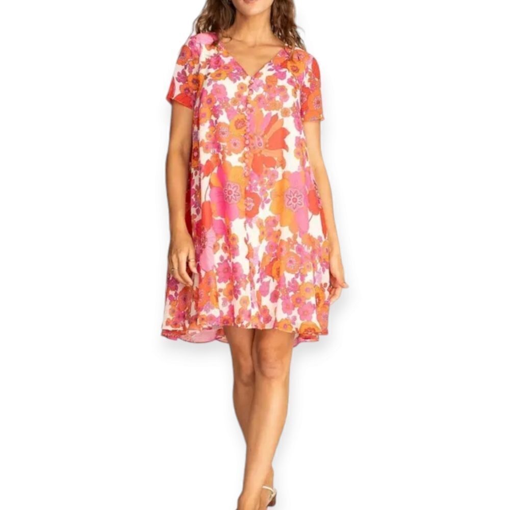 Trina Turk Pansy Reversible Pink Orange Dress